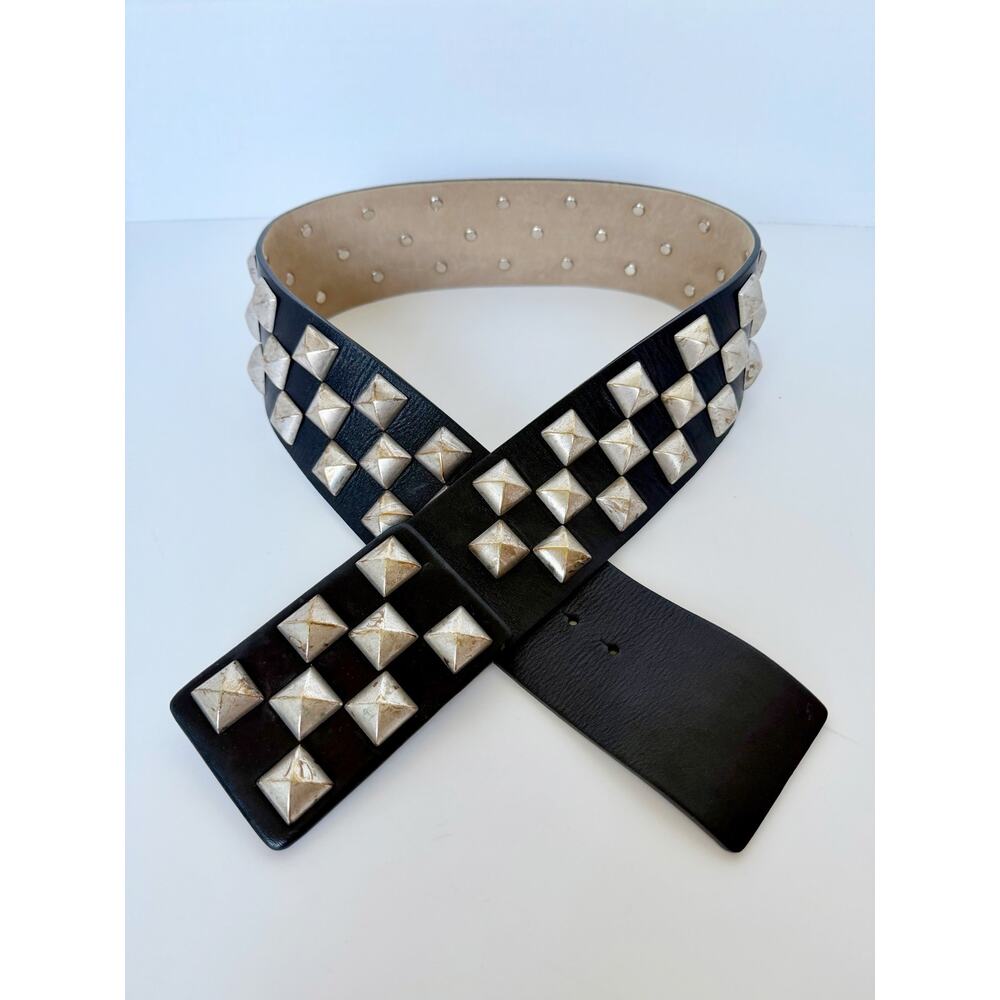 Streets Ahead Studded Leather Roger Belt Black Silver Small